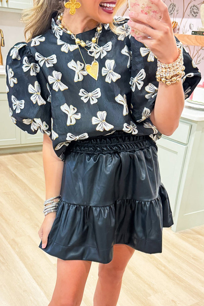 Black Bow Puff Sleeve Top