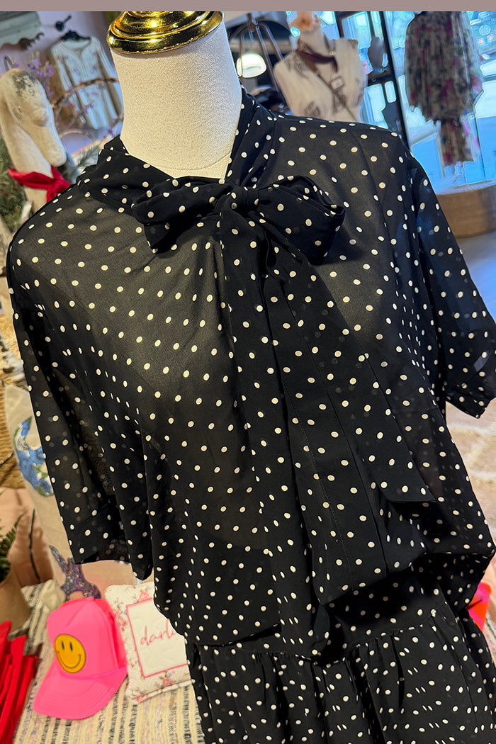 Polka Dot Tie Neck A Line Skort Set