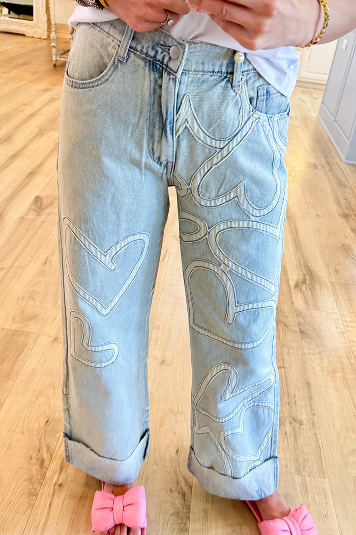 Denim Heart Patch Pants