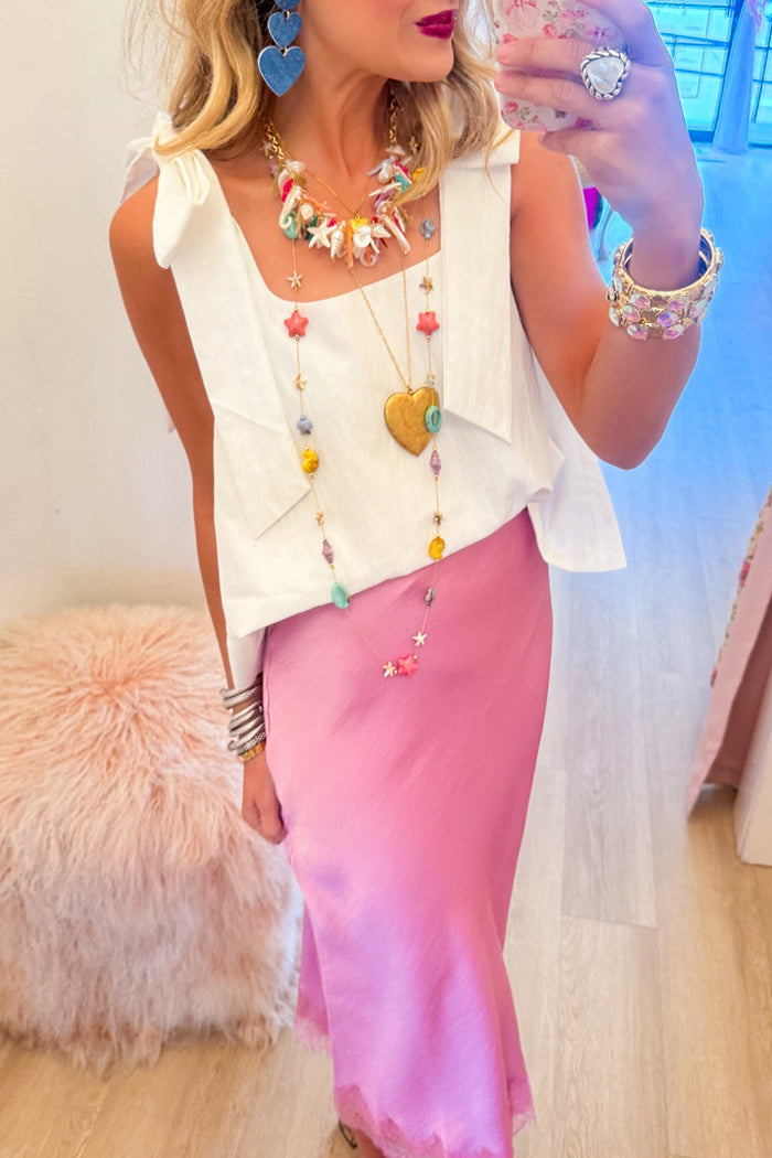 Casual White Bow Sleeveless Top