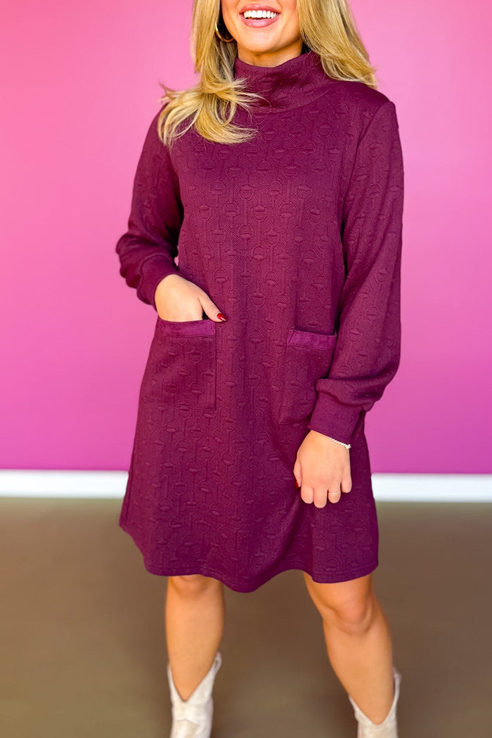Quilted Suede Trim Long Sleeve Dress