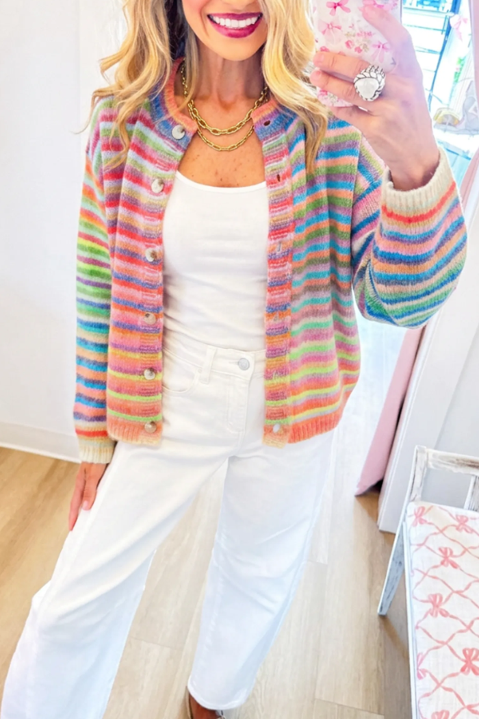 Casual Colorful Stripe Knit Cardigan