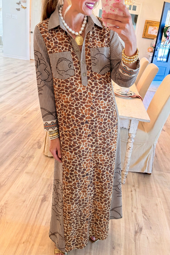 Casual Leopard Stripe Patchwork Dress