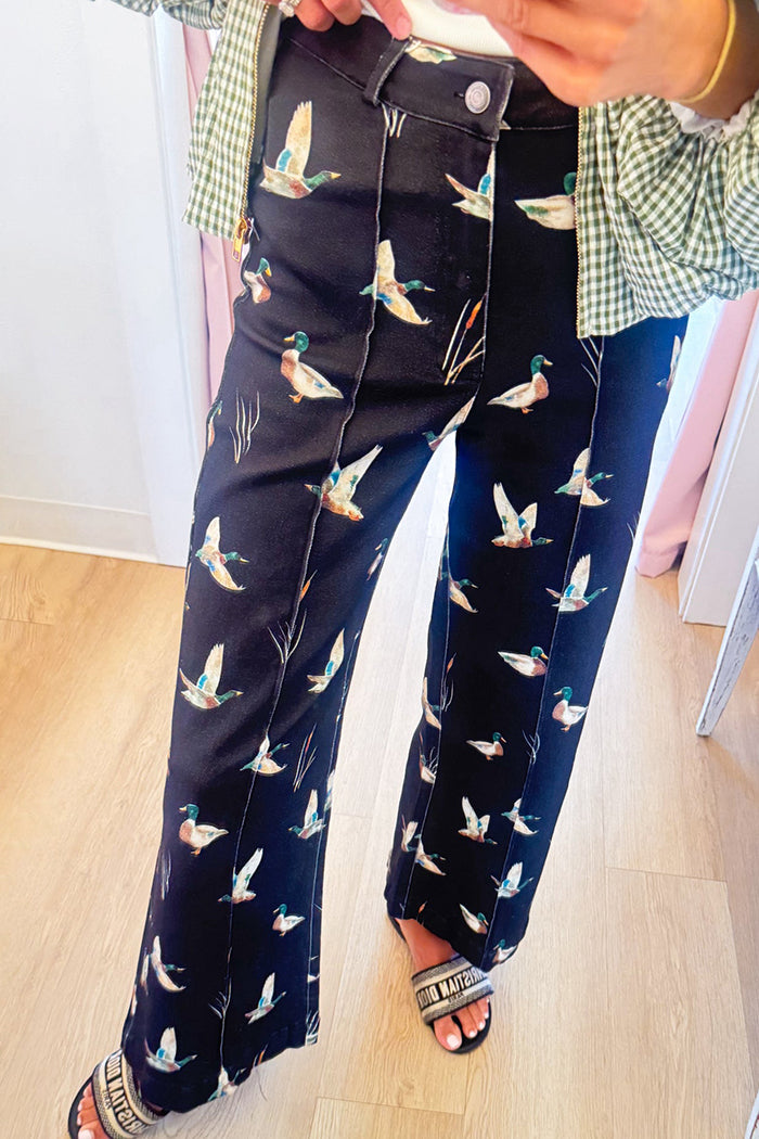 Black Mallard Duck Wide Leg Jeans
