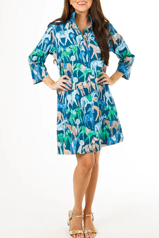 Casual Three-Quarter Sleeve Printed Dress
