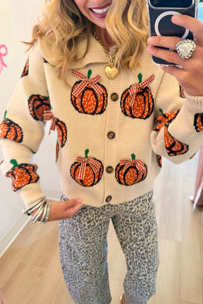 Oatmeal Pumpkin Sailor Collar Cardigan