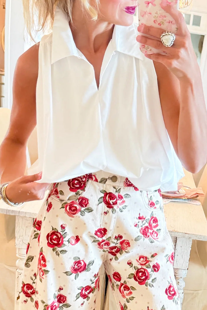 Collared Bubble Hem Sleeveless Top