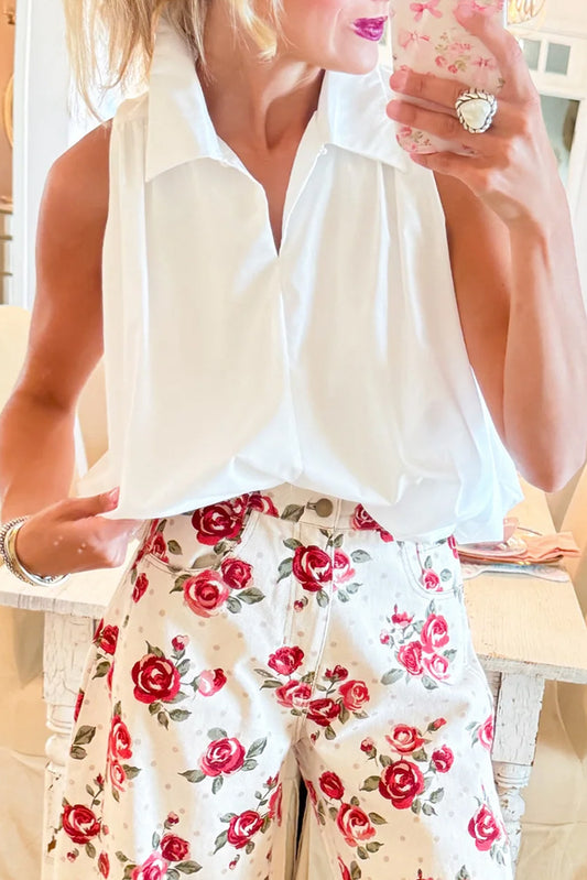 Collared Bubble Hem Sleeveless Top