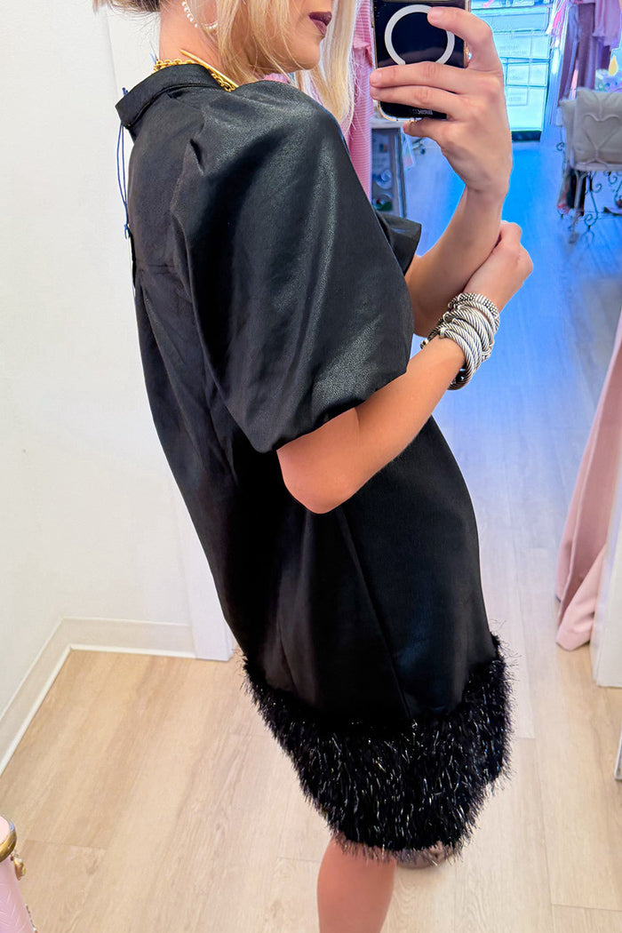 Black Faux Leather Fringe Dress