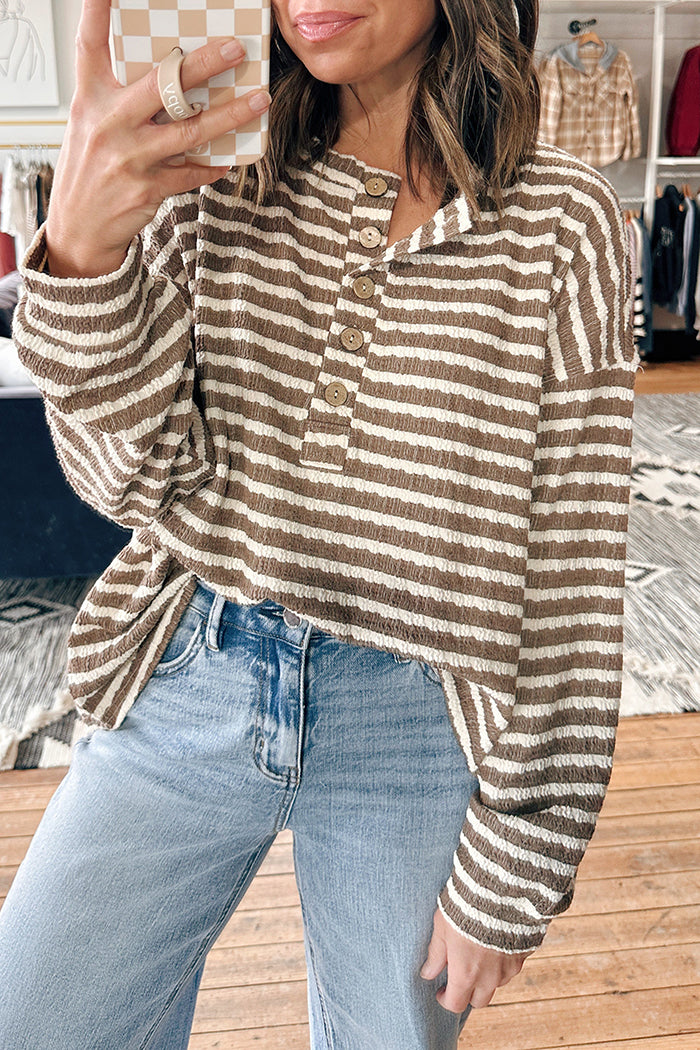 Striped Textured Henley Top
