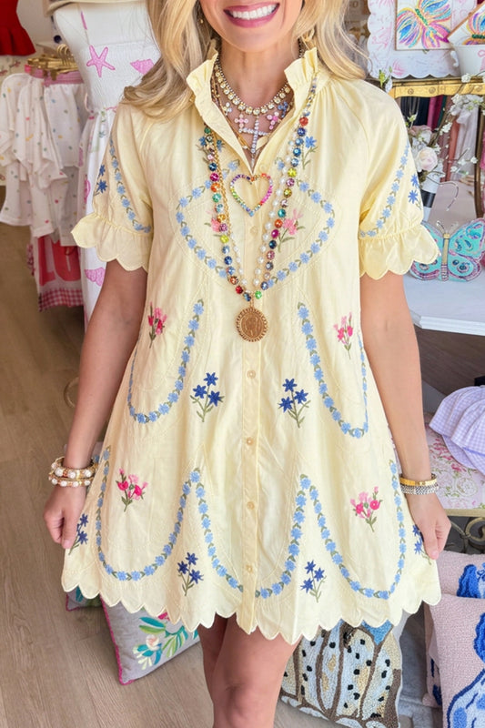 Scallop Cuffs Floral A-Line Dress