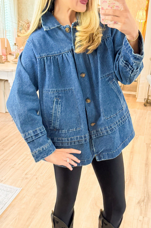 Dark Denim Pleated Detail Jacket