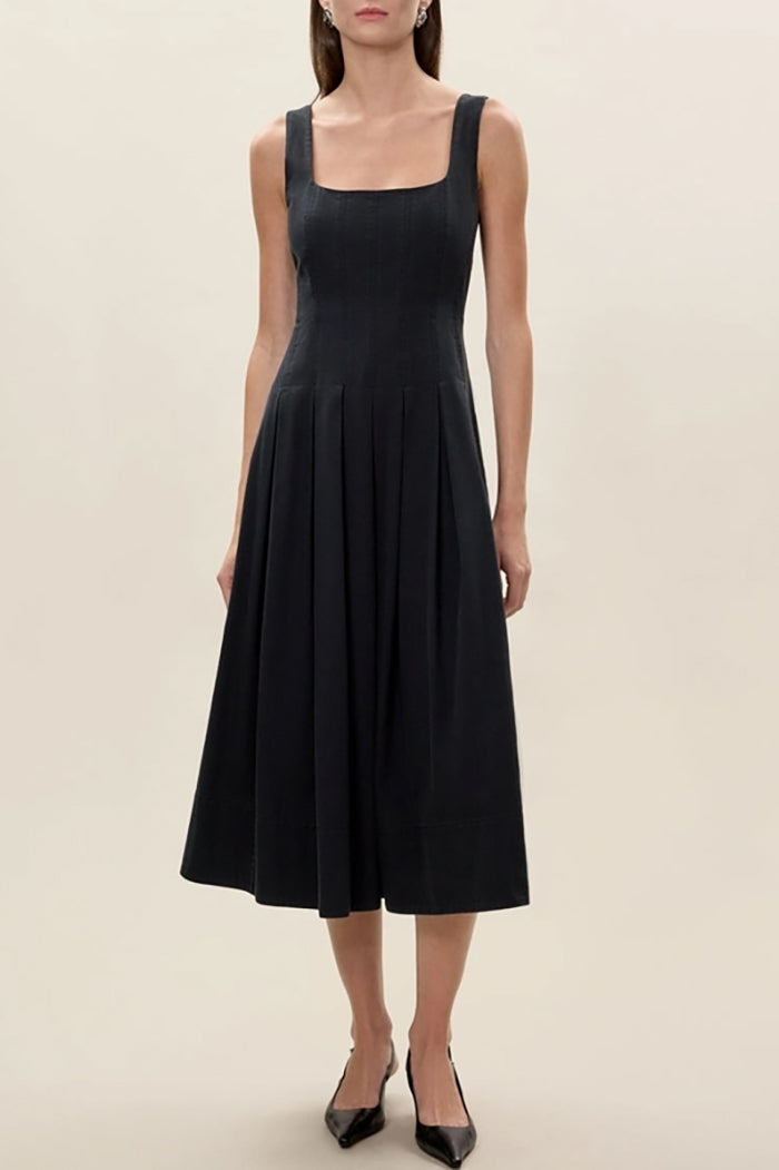 Square Neck Flared Hem Pocket Dress