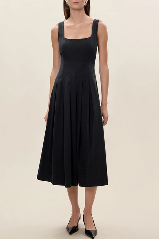 Square Neck Flared Hem Pocket Dress