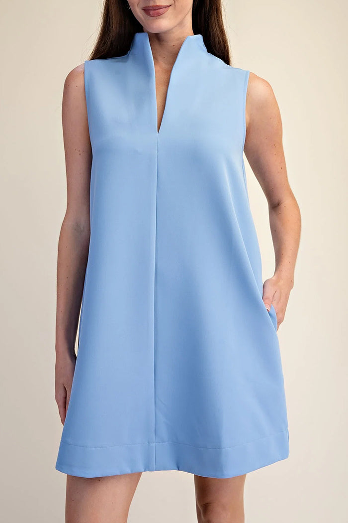 Sleeveless Split Necklined Pocketed Shift Dress