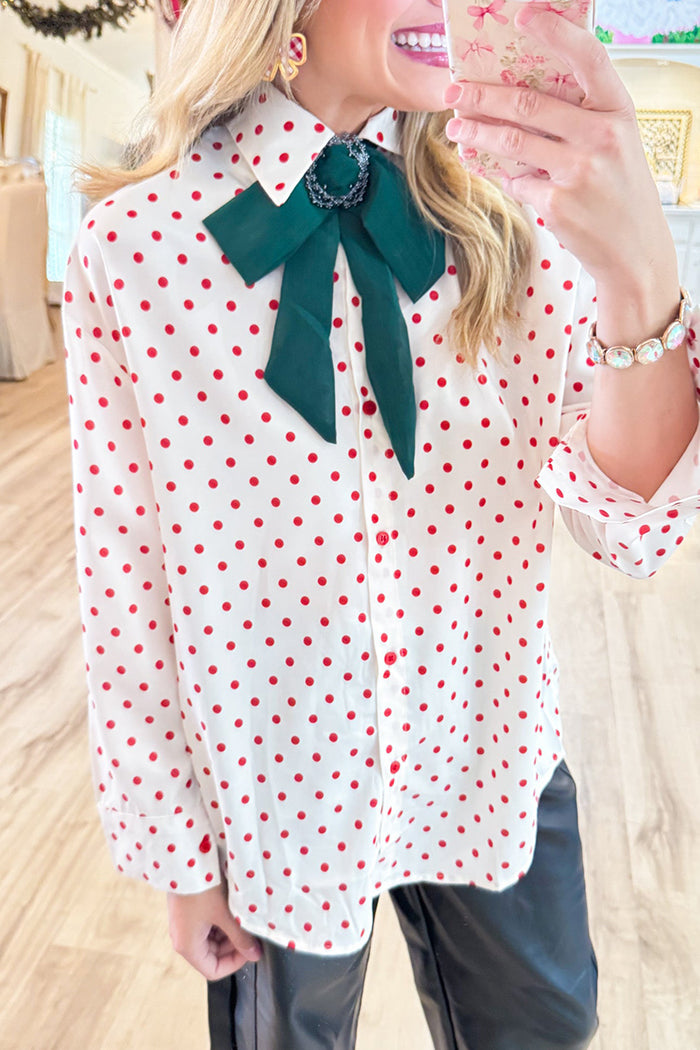 Casual Red Polka Dot Long Sleeve Top