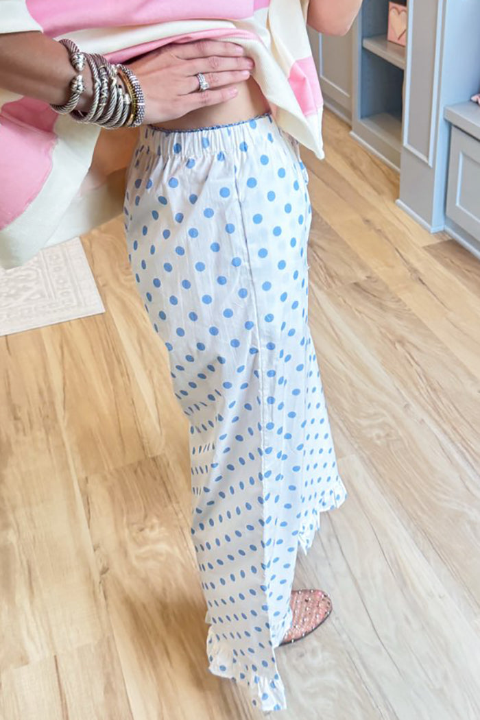 Light Blue Polka Ruffle Hem Lounge Pants