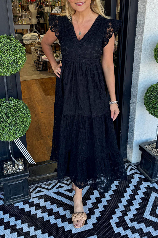 Lace Sleeve Shirred Dress