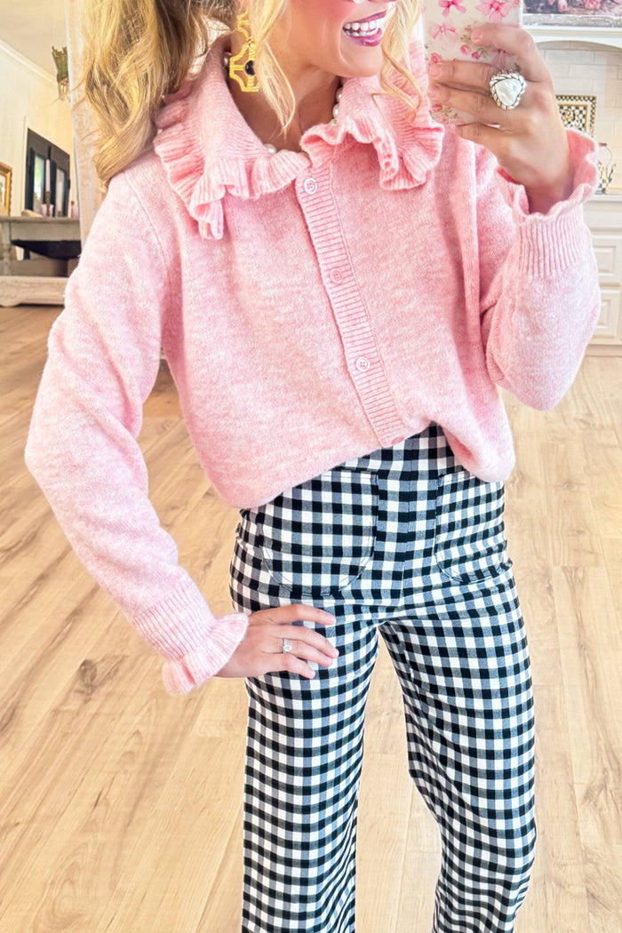 Light Pink Ruffle Collar Cardigan