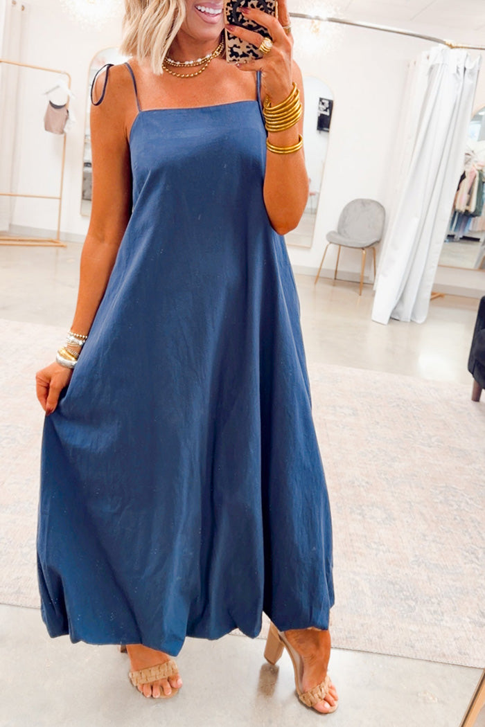 Bubble Hem Spaghetti Strap Midi Dress