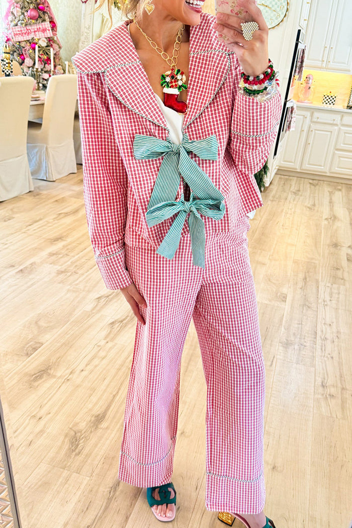 V-Neck Plaid Pajama Set