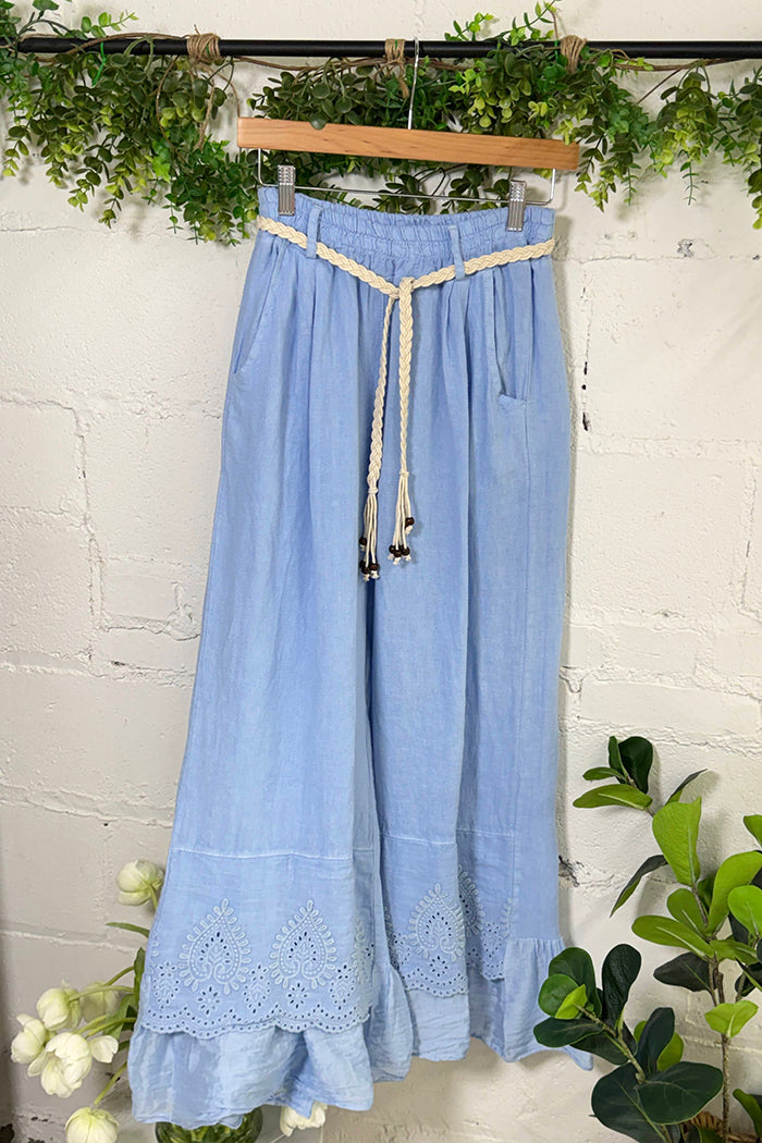 Eyelet Lace Hem Wide Leg Pants