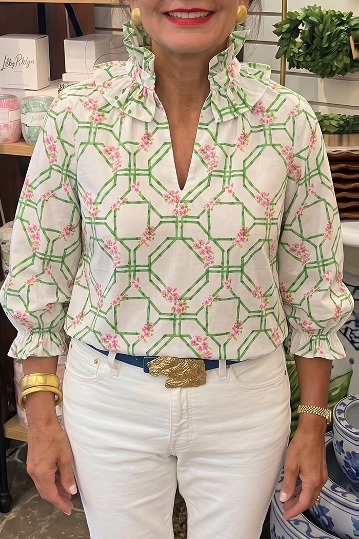 Ruffle Neck Floral Print Top