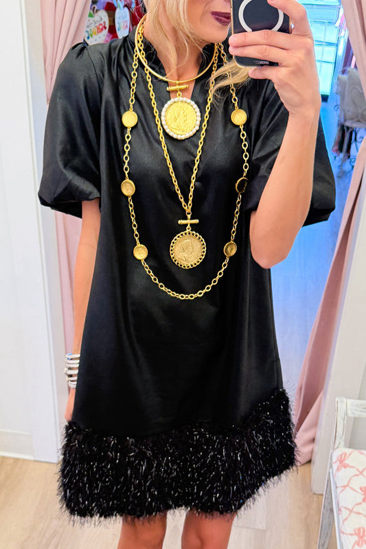 Black Faux Leather Fringe Dress