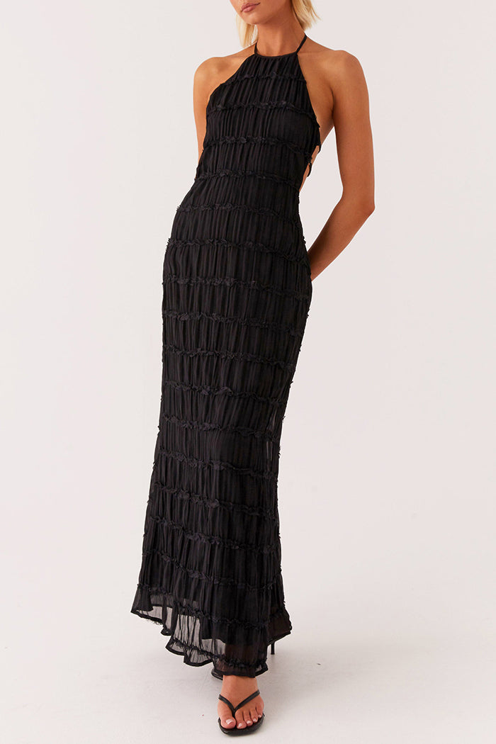 Tiered Halter Backless Maxi Dress