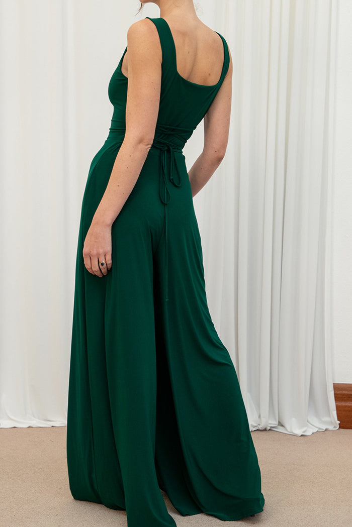 Square-Neck Pocketed Wide-Leg Jumpsuit
