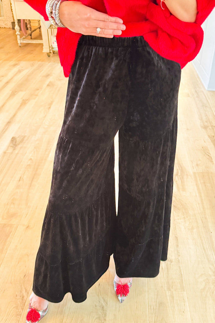 Wide-Leg Black Velvet Pants