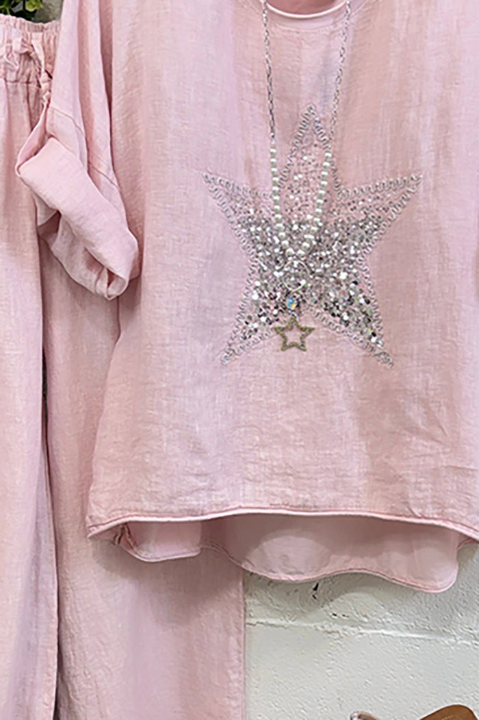 Sequin Star Top & Wide Leg Pants Set