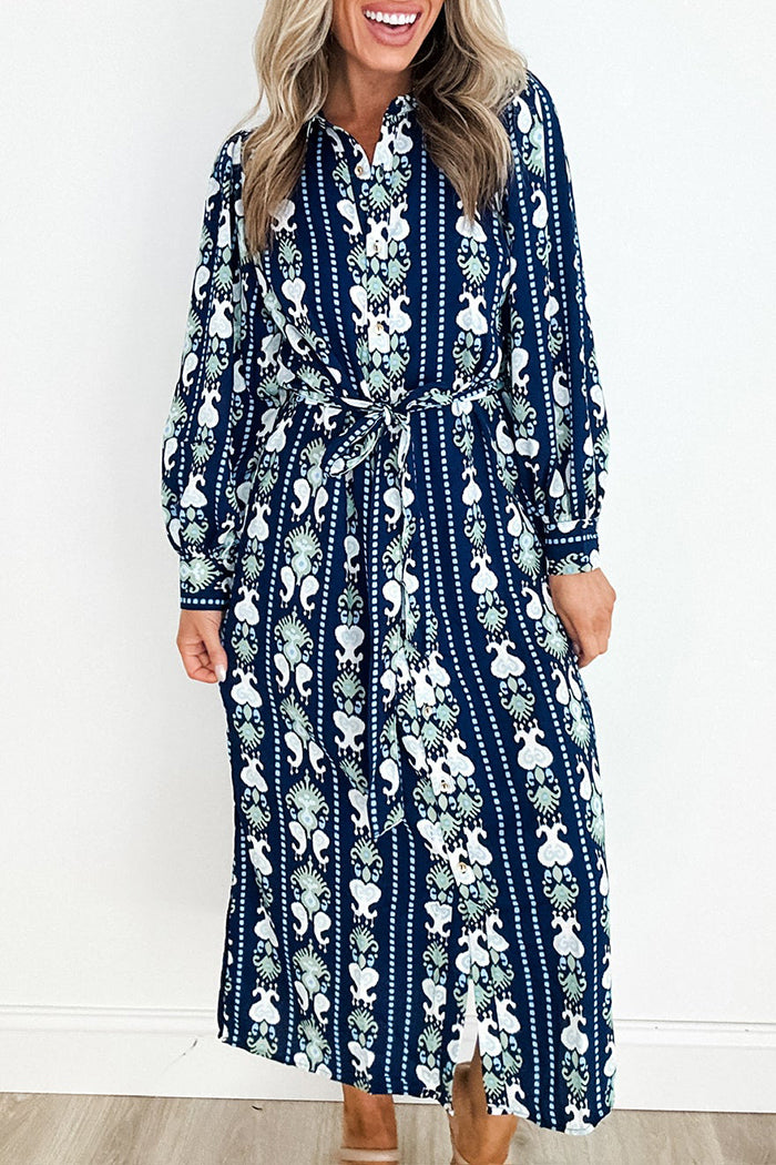 Floral Print Buttoned Pocket Midi Dress