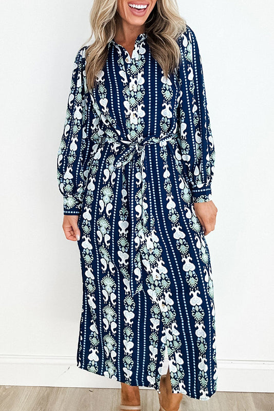 Floral Print Buttoned Pocket Midi Dress