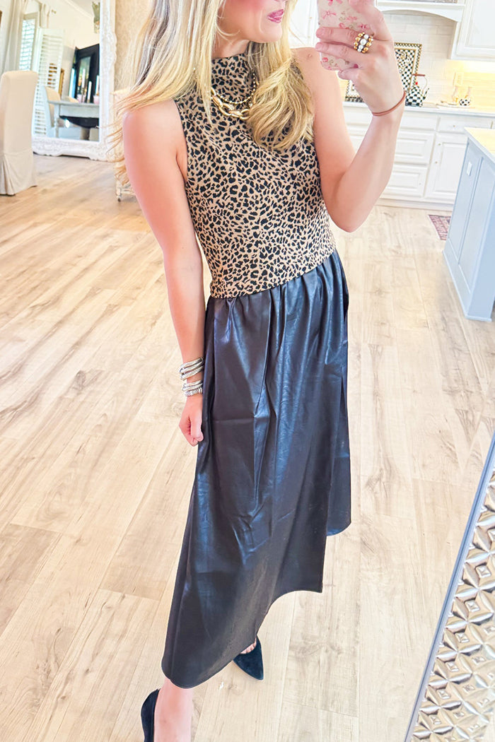 Animal Print Contrast Maxi Dress