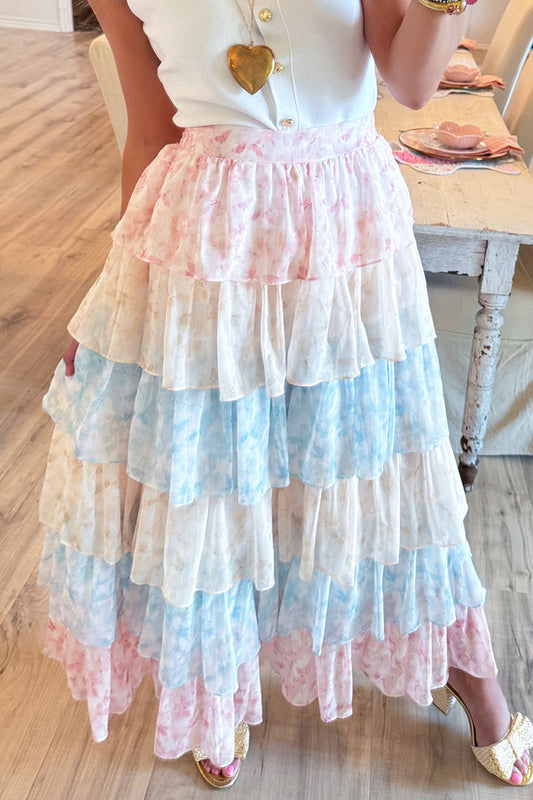 Multi Floral Tiered Maxi Skirt