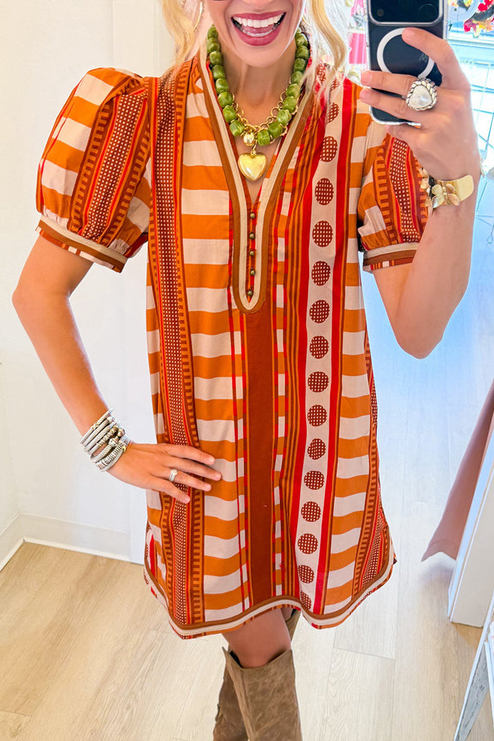 Cinnamon Printed Puff Sleeve Dress