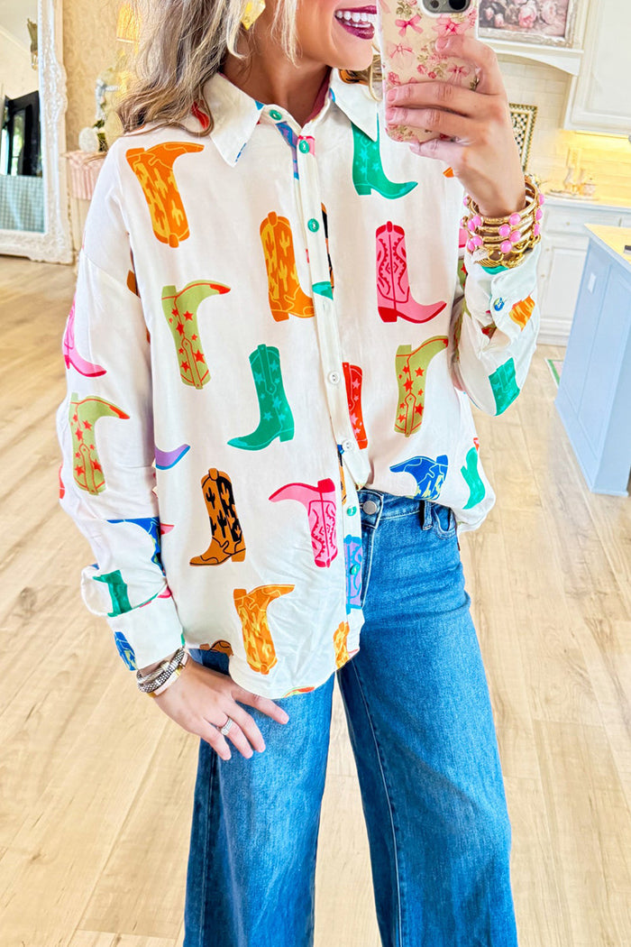 Cowgirl Boot Button Up Top