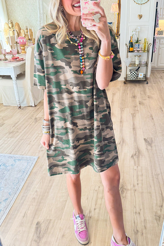 Olive Camo Pocket T-Shirt Dress