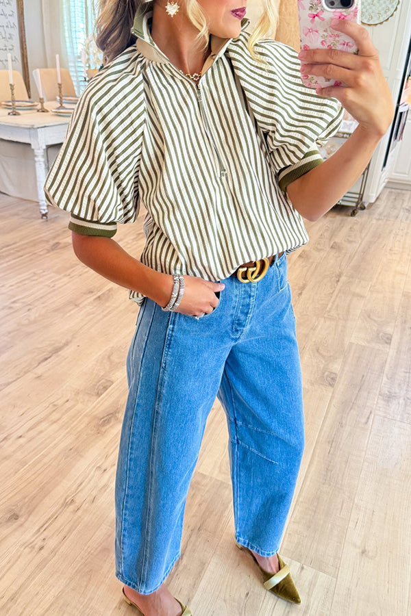 Casual Stripe Half Zip Top