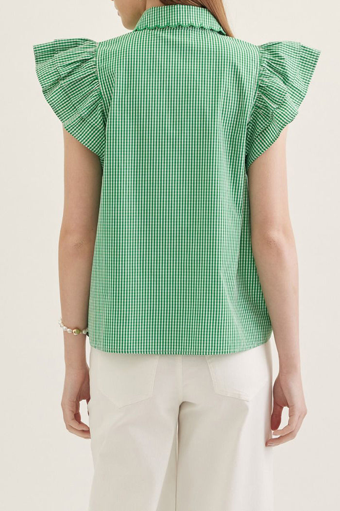 Casual Double Ruffle Scolloped Trim Top