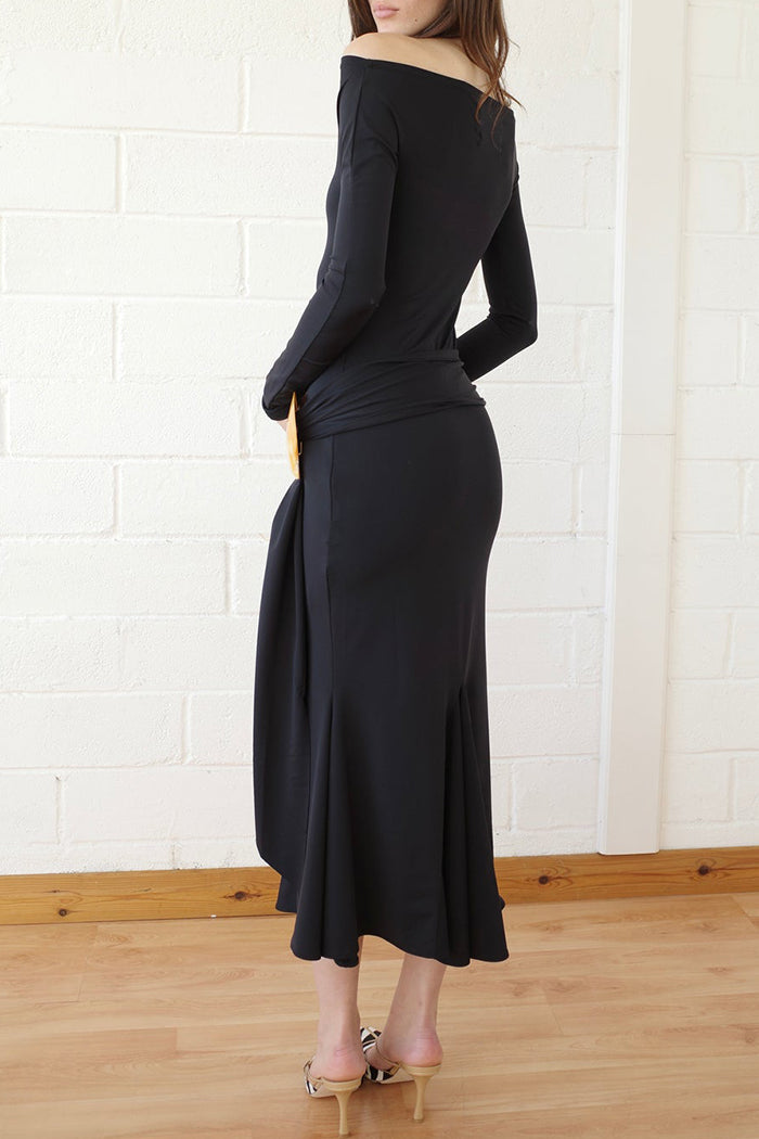 Long Sleeve Shell Belt Mermaid Dress