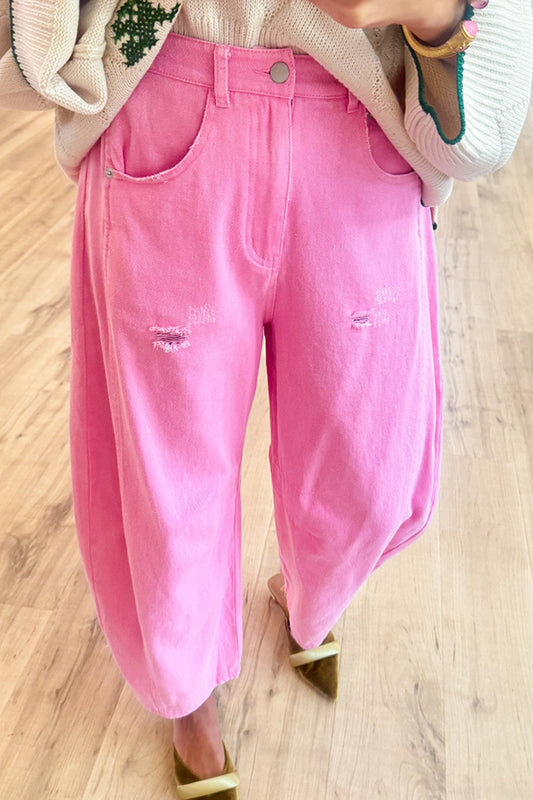 Acid Washed Barrel Denim Pants