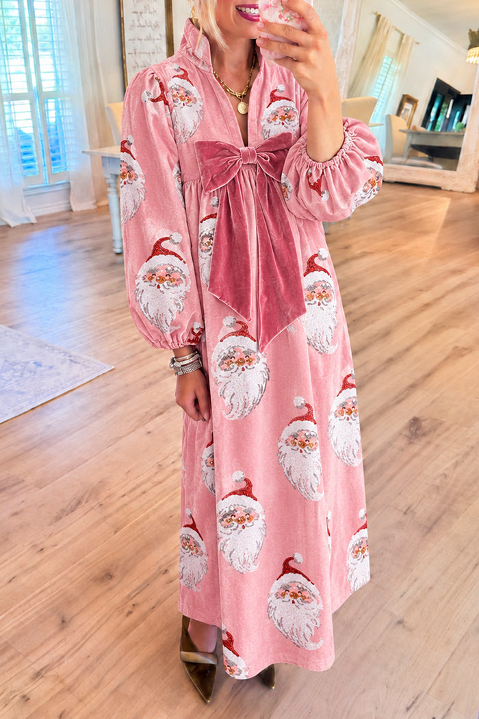 Sequin Santa Velvet Bow Maxi Dress