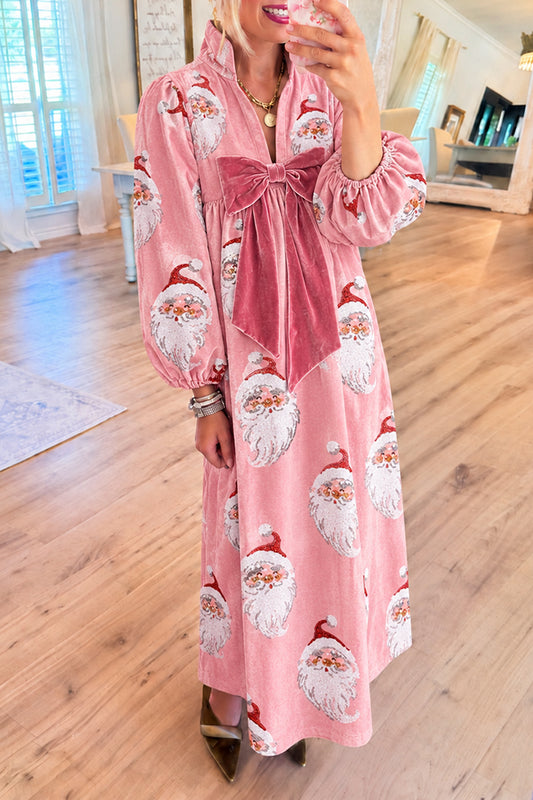 Sequin Santa Velvet Bow Maxi Dress