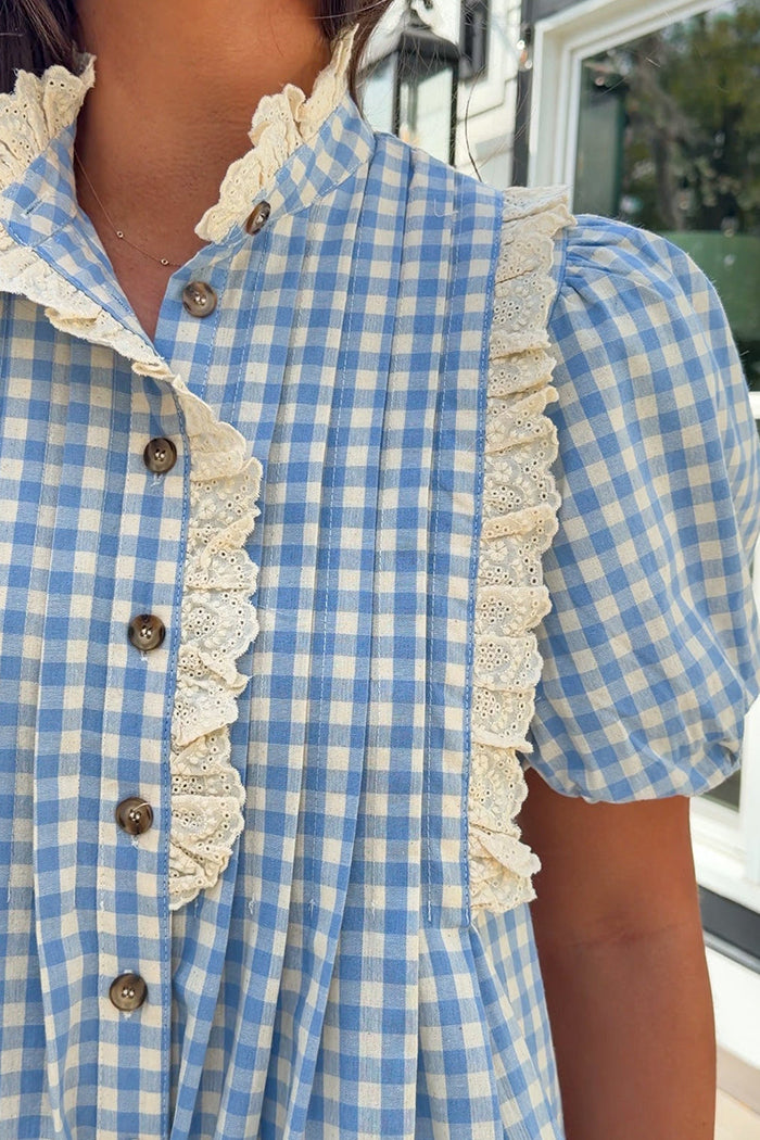 Ruffled Neck Gingham Romper