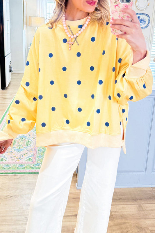 Yellow Navy Polka Dot French Terry Sweatshirt