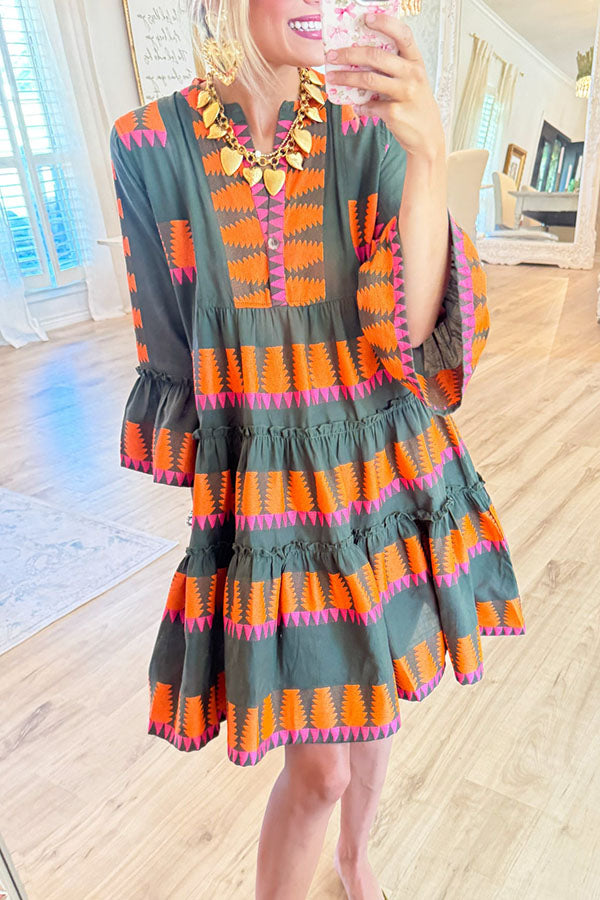Jacquard Tiered Ruffles Dress