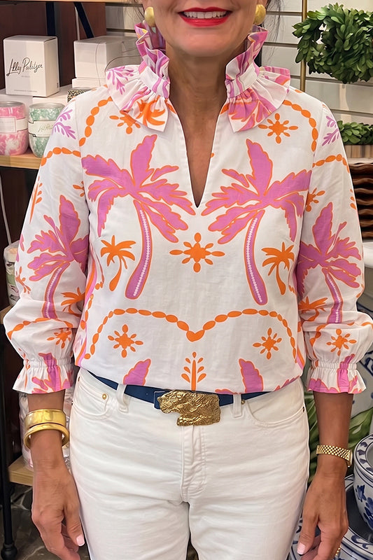 Ruffle Neck Floral Print Top