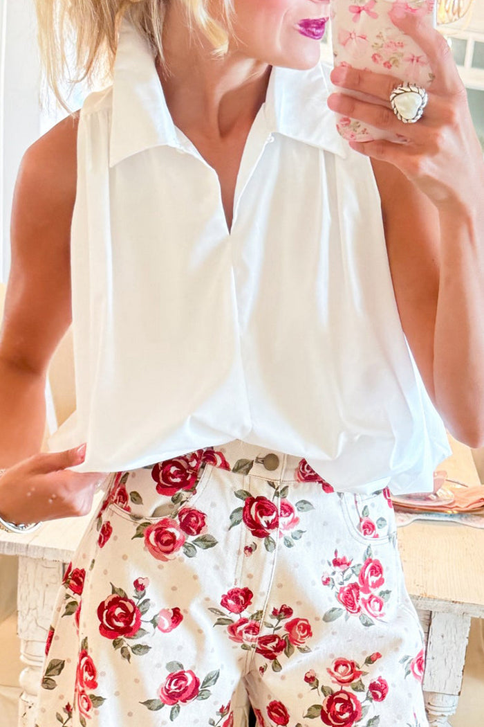 Ivory Sleeveless Collared Bubble Hem Top